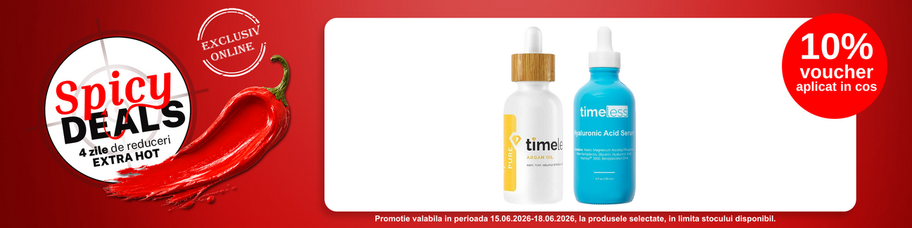 Promotie cu 10% voucher aplicat in cos la Timeless Skin Care - Spicy Deals