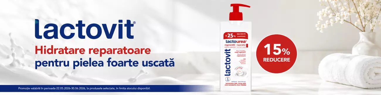 Promotie cu 15% reducere la Lactovit lapte de corp Lactourea