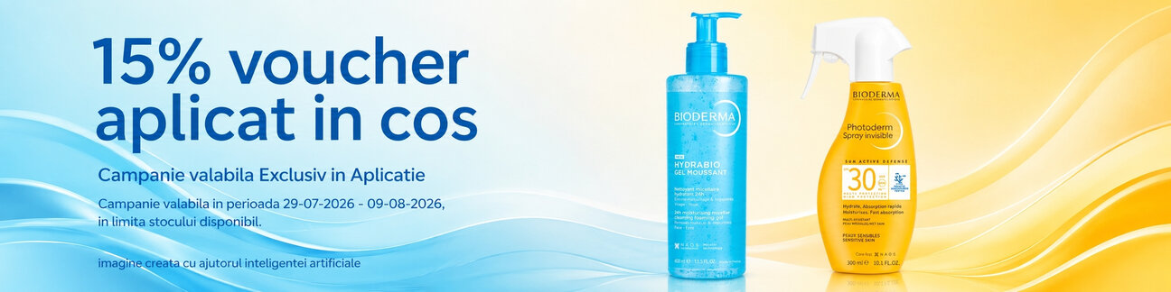 Promotie cu 15% voucher aplicat in cos la Bioderma Exclusiv in Aplicatie