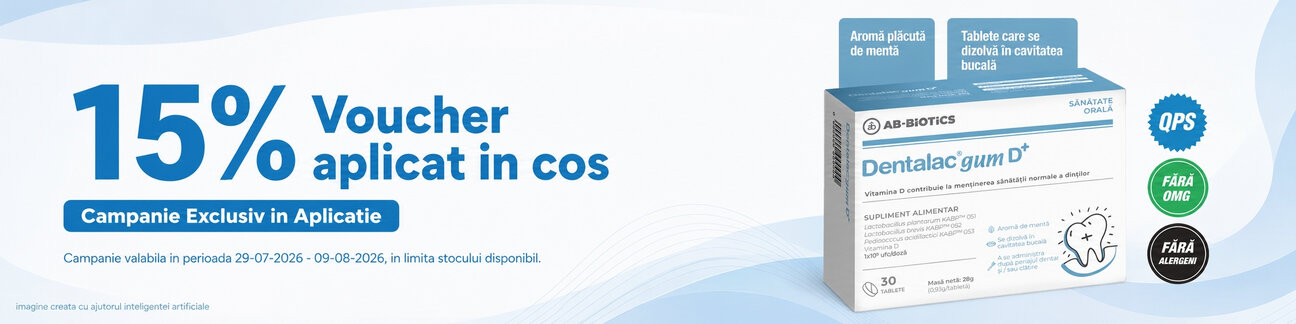 Promotie cu 15% voucher aplicat in cos la Dentalac Gum Exclusiv in Aplicatie