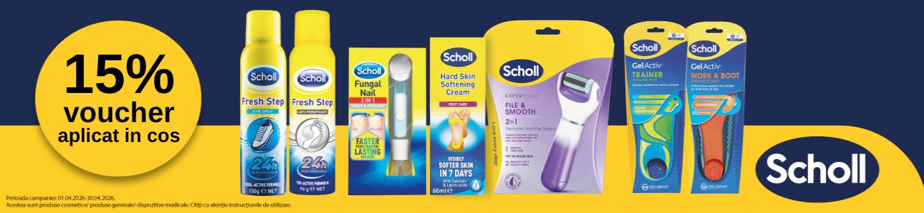 Promotie cu 15% voucher aplicat in cos la Scholl, Posclin si Wortie Spray