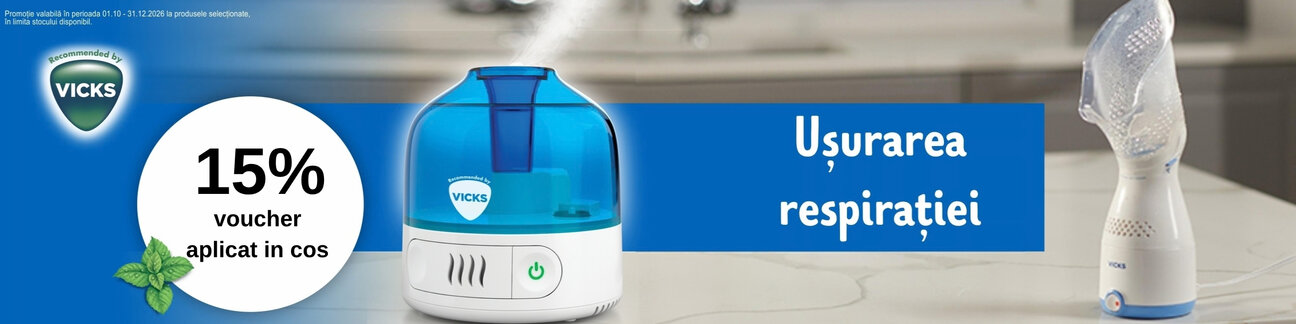 Promotie cu 15% voucher aplicat in cos la Vicks