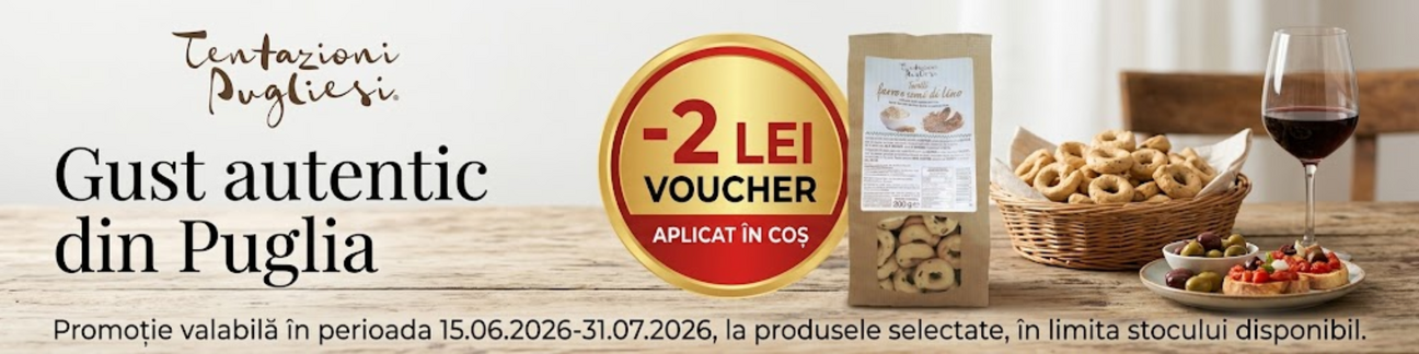 Promotie cu 2 lei voucher aplicat in cos la Taralli cu faina spelta