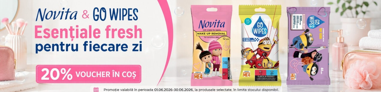 Promotie cu 20%bvooucher aplicat in cos la GoWipes si Novita