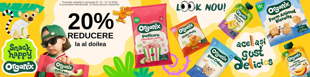 Promotie cu 20% reducere la al doilea produs Organix