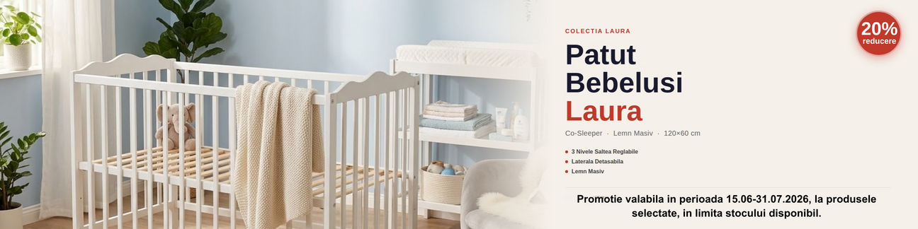 Promotie cu 20% reducere la E-Kids Patut din lemn masiv Laura
