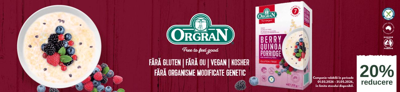 Promotie cu 20% reducere la Orgran Terci cu Quinoa si Fructe de padure