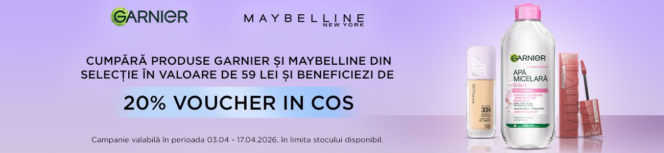 Promotie cu 20% voucher aplicat in cos la Maybelline