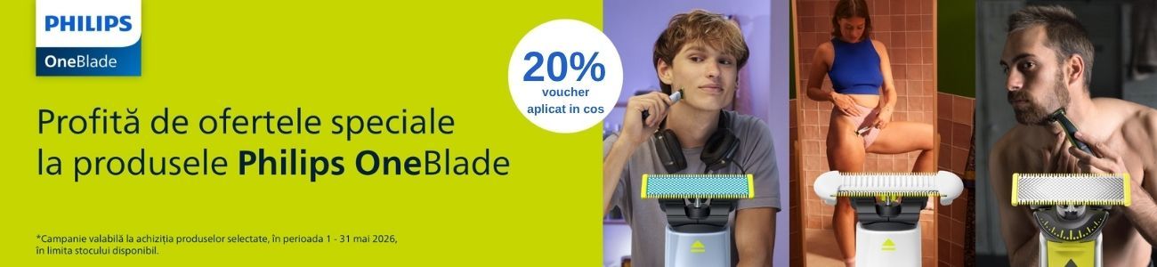 Promotie cu 20% voucher aplicat in cos la Philips One Blade