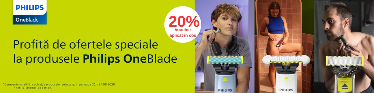 Promotie cu 20% voucher aplicat in cos la Philips One Blade