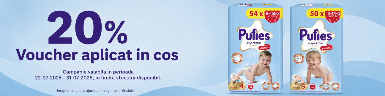 Promotie cu 20% voucher aplicat in cos la Pufies