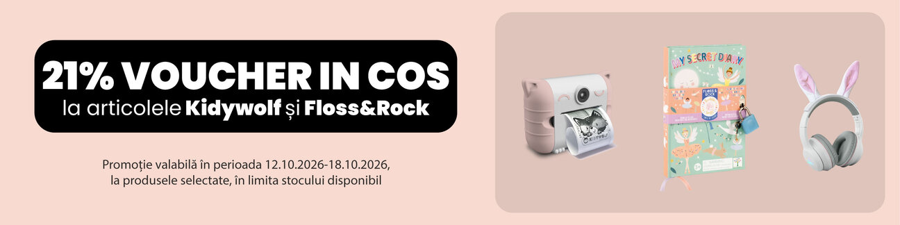 Promotie cu 21% voucher aplicat in cos la Floss&Rock si KidyWolf