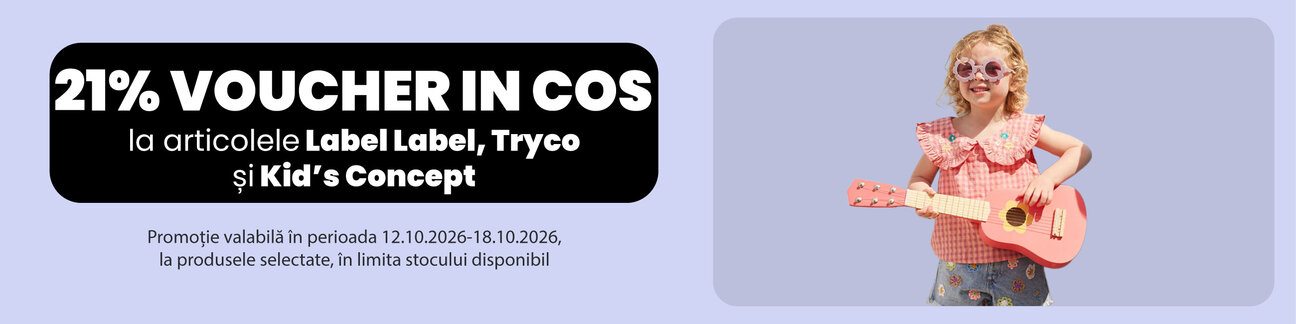 Promotie cu 21% voucher aplicat in cos la Kids Concept, Label Label si Tryco