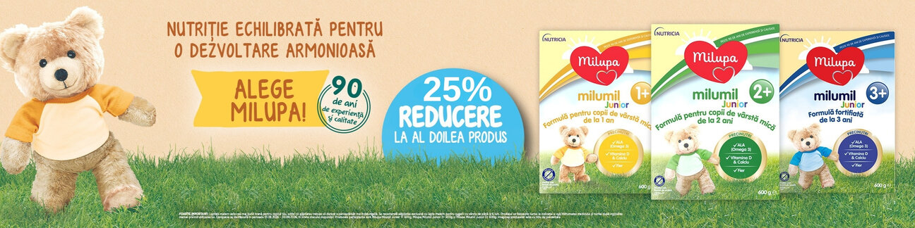 Promotie cu 25% reducere la al doilea produs Milumil