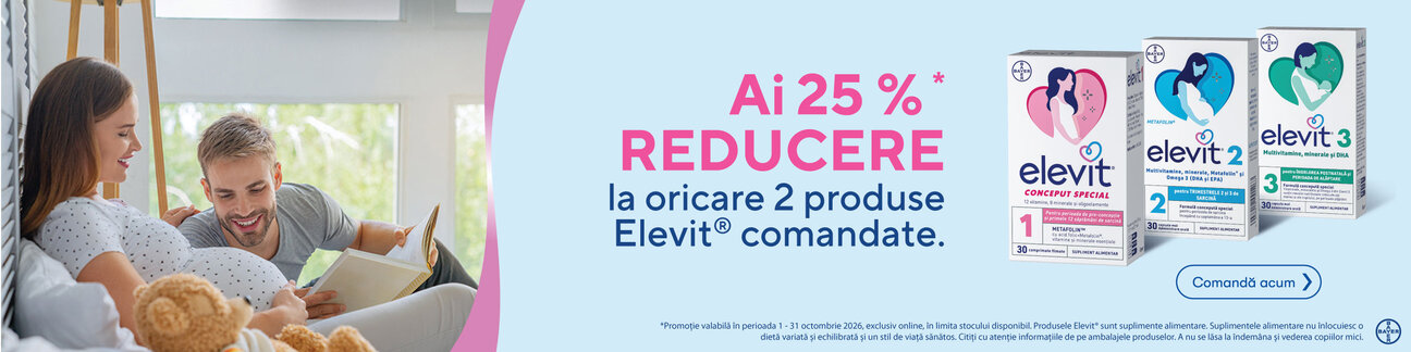 Promotie cu 25% voucher aplicat in cos la 2 produse Elevit