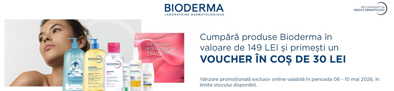 Promotie cu 30 lei voucher aplicat in cos la Bioderma