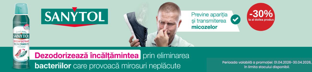 Promotie cu 30% reducere la al doilea produs identic Sanytol Spray dezinfectant incaltaminte