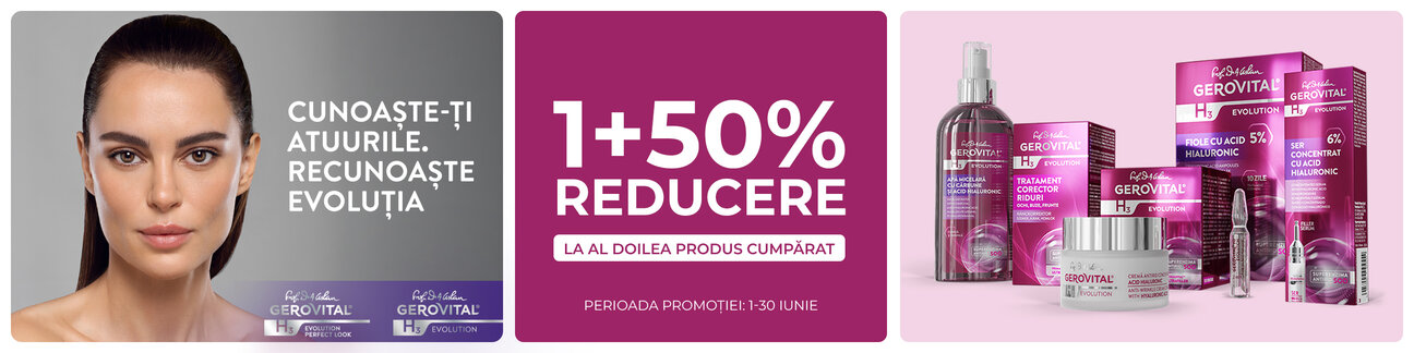 Promotie cu 50% reducere la al doilea produs Gerovital H3 Evolution