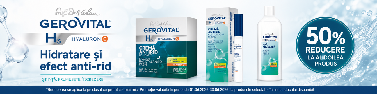 Promotie cu 50% reducere la al doilea produs Gerovital H3 Hyaluron C