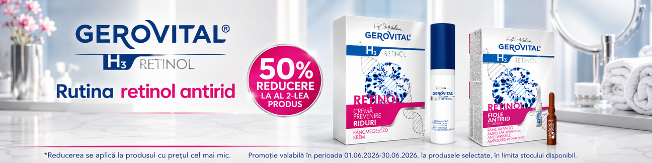 Promotie cu 50% reducere la al doilea produs Gerovital H3 Retinol