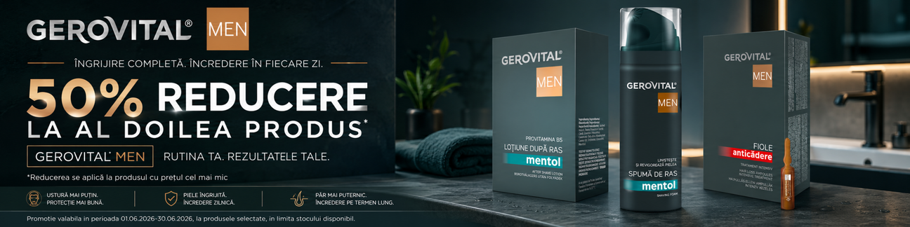 Promotie cu 50% reducere la al doilea produs Gerovital Men Face