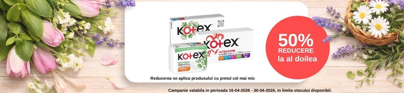Promotie cu 50% reducere la al doilea produs Kotex
