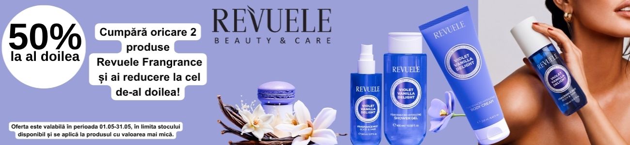 Promotie cu 50% reducere la al doilea produs Revuele