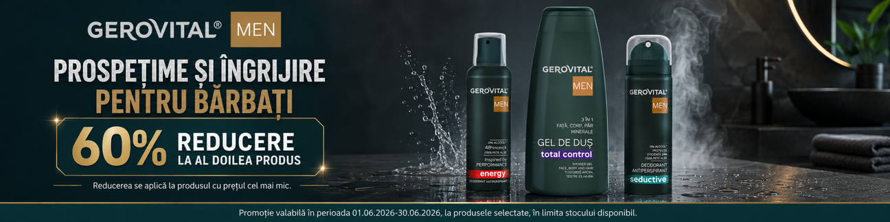 Promotie cu 60% reducere la al doilea produs Gerovital Men