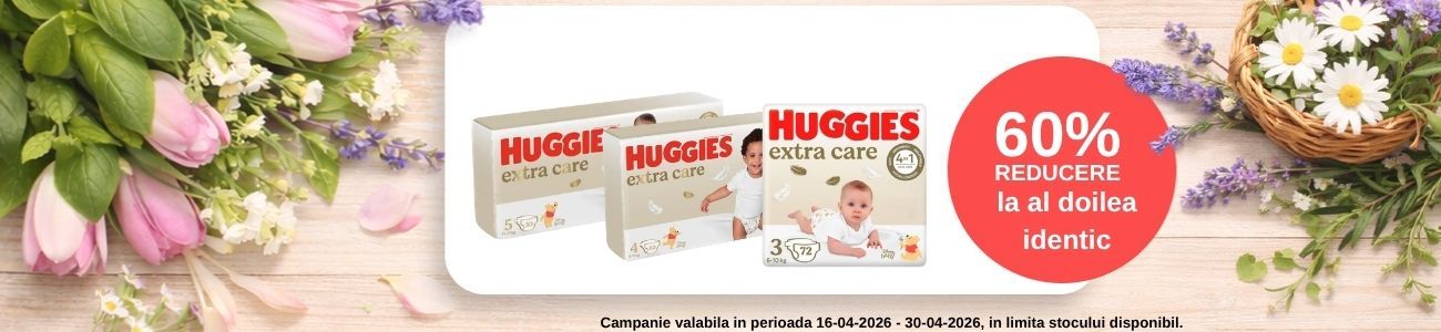 Promotie cu 60% reducere la al doilea produs identic Huggies