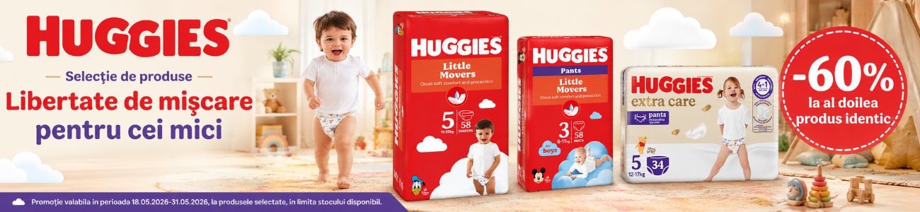 Promotie cu 60% reducere la al doilea produs identic Huggies