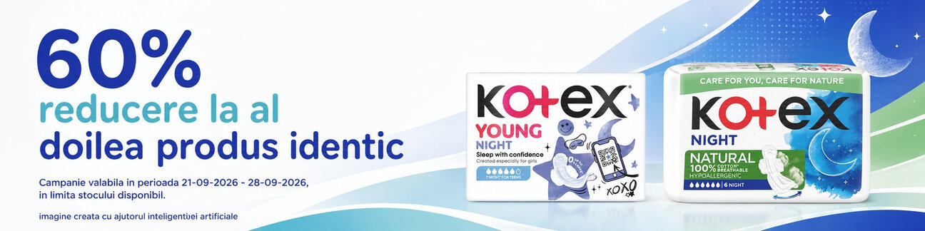 Promotie cu 60% reducere la al doilea produs identic Kotex