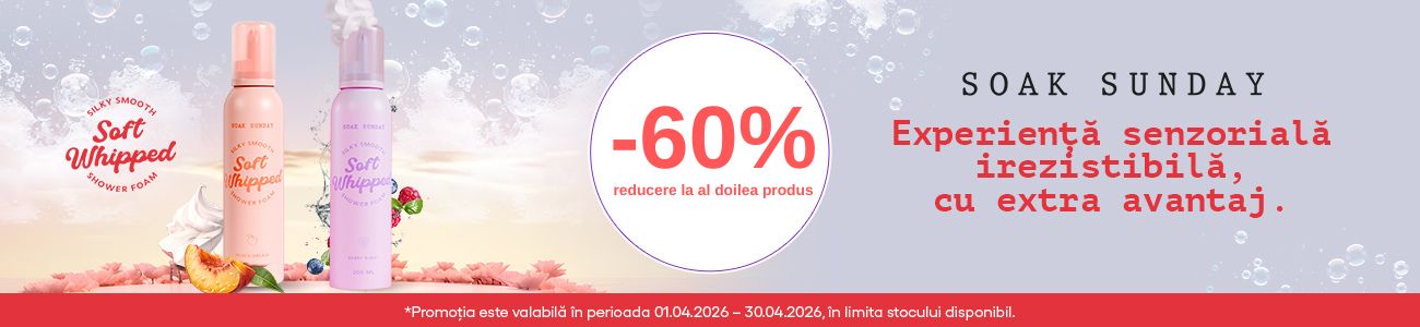 Promotie cu 60% reducere la al doilea produs Soak Sunday