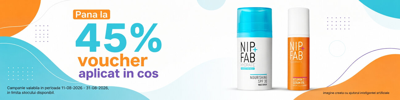 Promotie cu pana la 45% voucher aplicat in cos la Nip+Fab