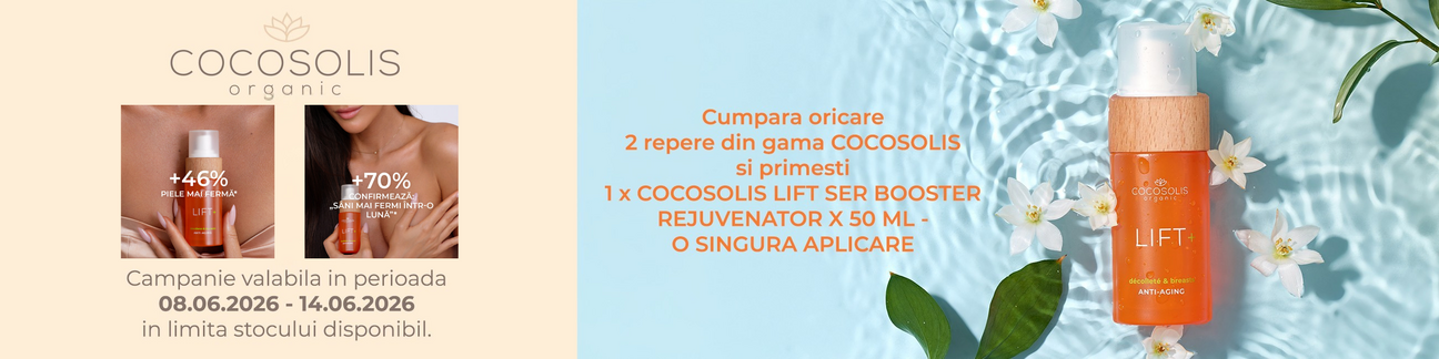 Promotie cu produs promotional Cocosolis Ser-booster rejuvenator Anti-aging LIFT+ 50 ml