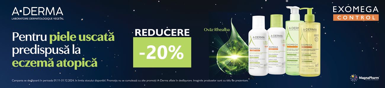 Promotie cu reducere 20% la A-Derma Exomega