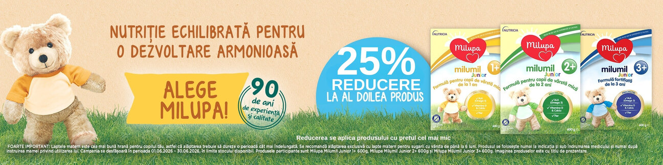 Promotie cu reducere 25% la al doilea produs Milupa