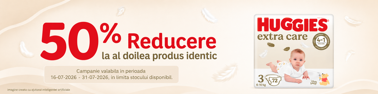 Promotie cu reducere 50% la al doilea produs Huggies identic