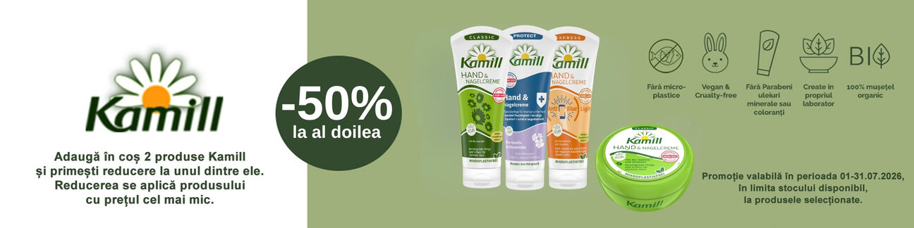 Promotie cu reducere 50% la al doilea produs Kamil