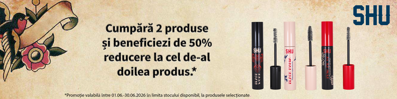 Promotie cu reducere 50% la al doilea produs Shu
