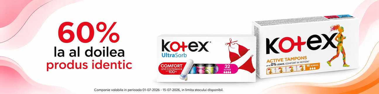 Promotie cu reducere 60% la al doilea produs identic Kotex