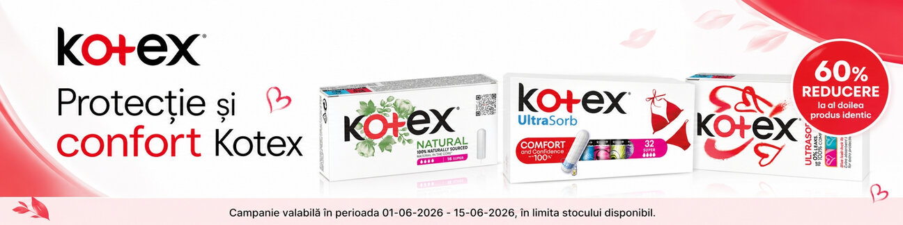 Promotie cu reducere 60% la al doilea produs identic Kotex