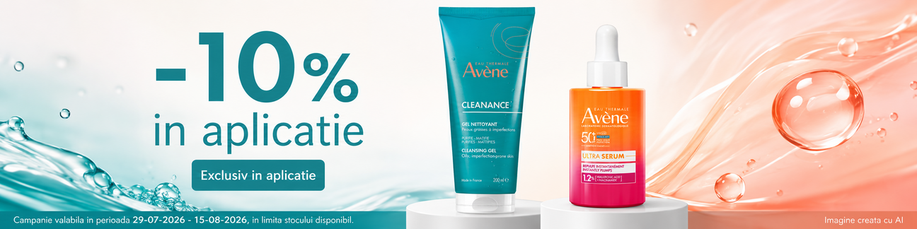 Promotie cu voucher aplicat in cos 10% la Avene Exclusiv in Aplicatie