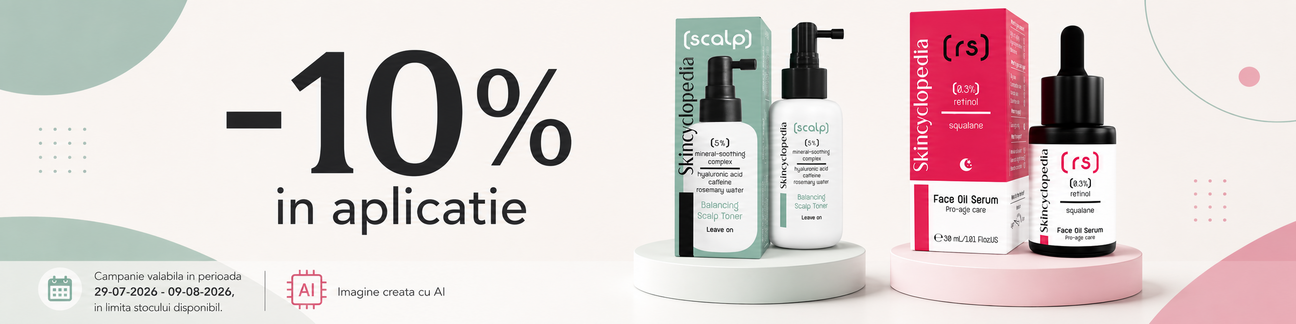 Promotie cu voucher aplicat in cos 10% la Skincyclopedia Exclusiv in Aplicatie