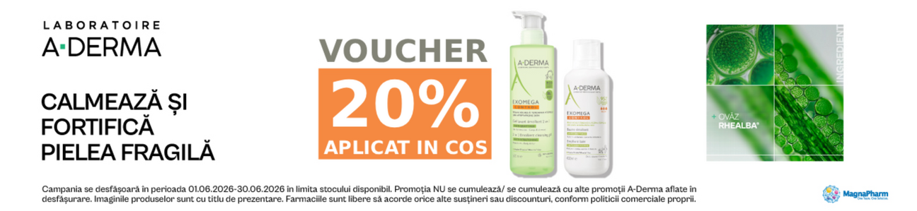 Promotie cu voucher aplicat in cos 20% la Aderma