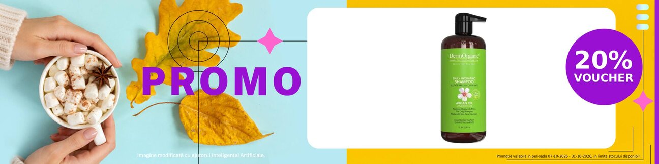 Promotie cu voucher aplicat in cos 20% la DermOrganic