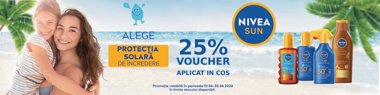 Promotie cu voucher aplicat in cos 25% la Nivea