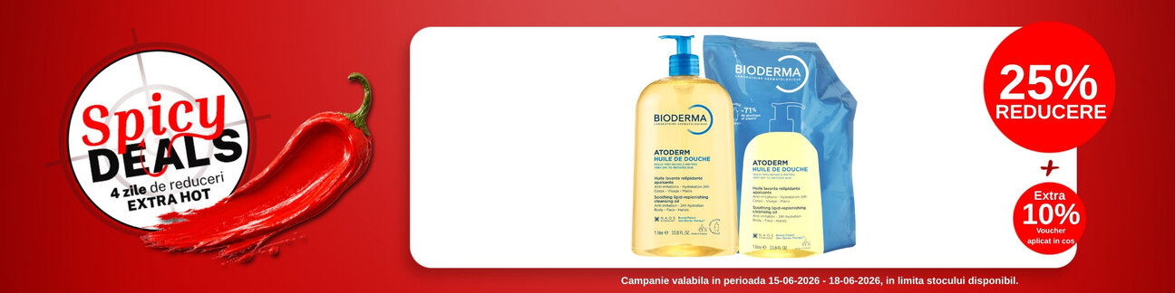 Spicy Deals cu extra 10% voucher aplicat in cos la Bioderma