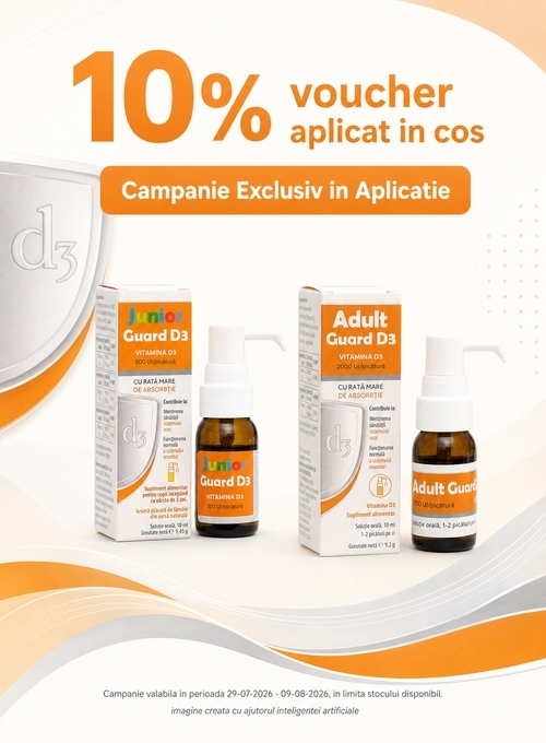 Promotie cu 10% voucher aplicat in cos la Adult si junior Guard Exclusiv in Aplicatie