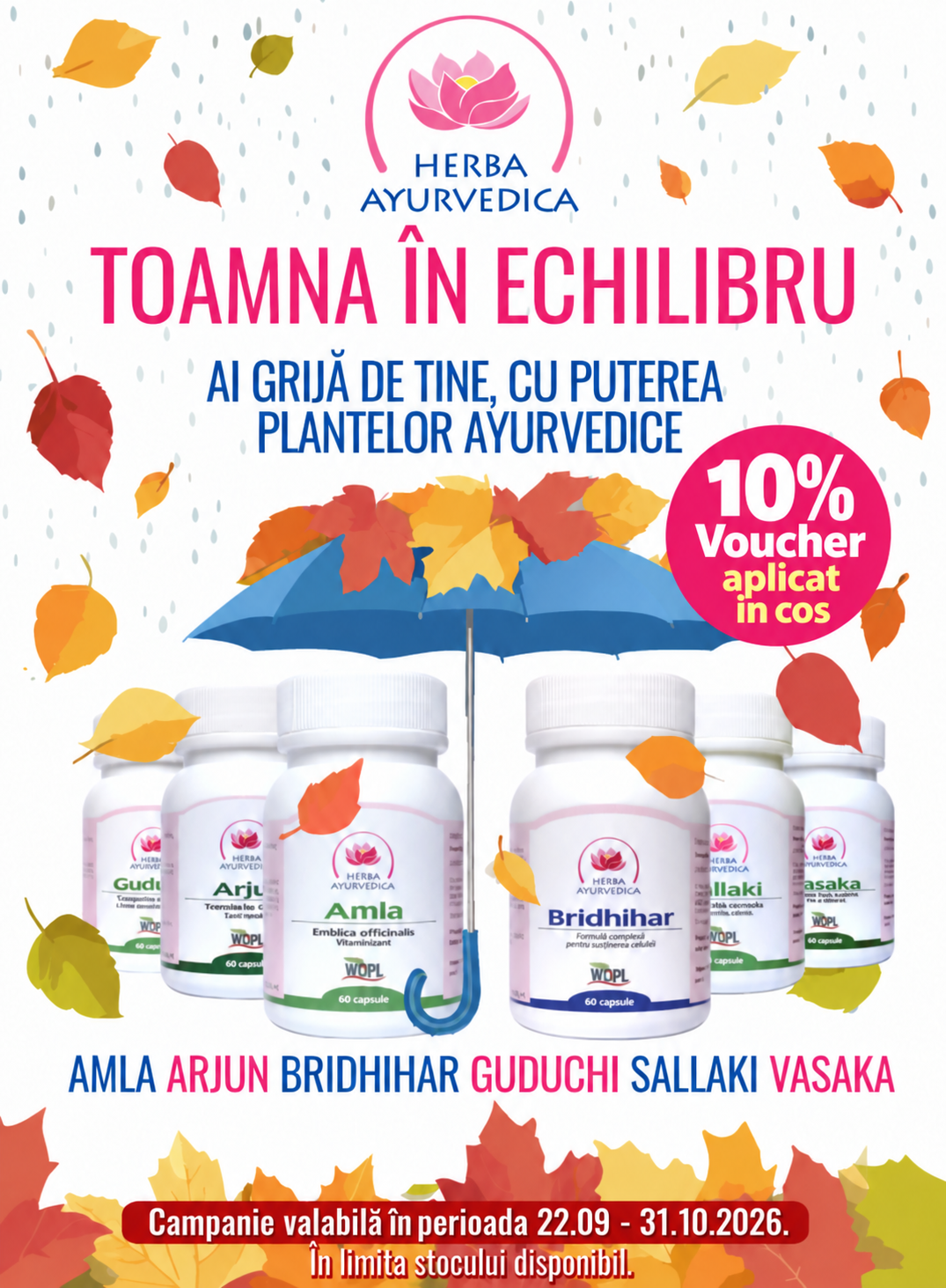 Promotie cu 10% voucher aplicat in cos la Herba Ayurvedica