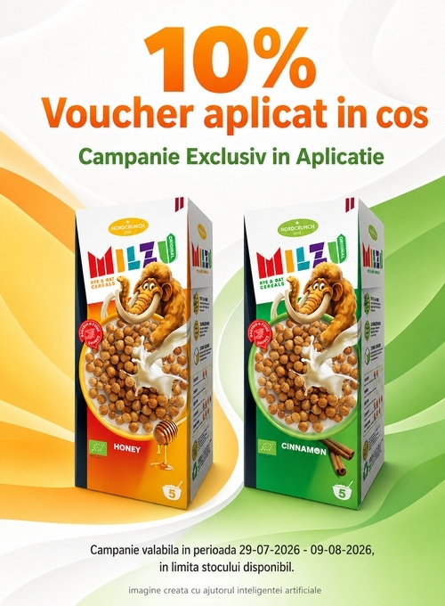 Promotie cu 10% voucher aplicat in cos la Milzu Exclusiv in Aplicatie
